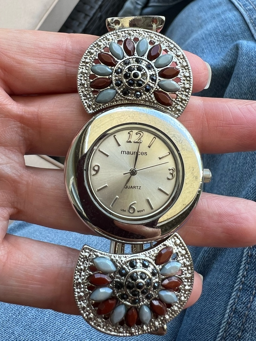 Maurices Silver-Tone Bracelet Watch with Brown and Light Blue Accents